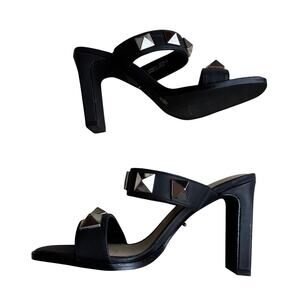 42 Gold Black high heel strappy sandals with silver studs dressy US 8.5 / EU 39